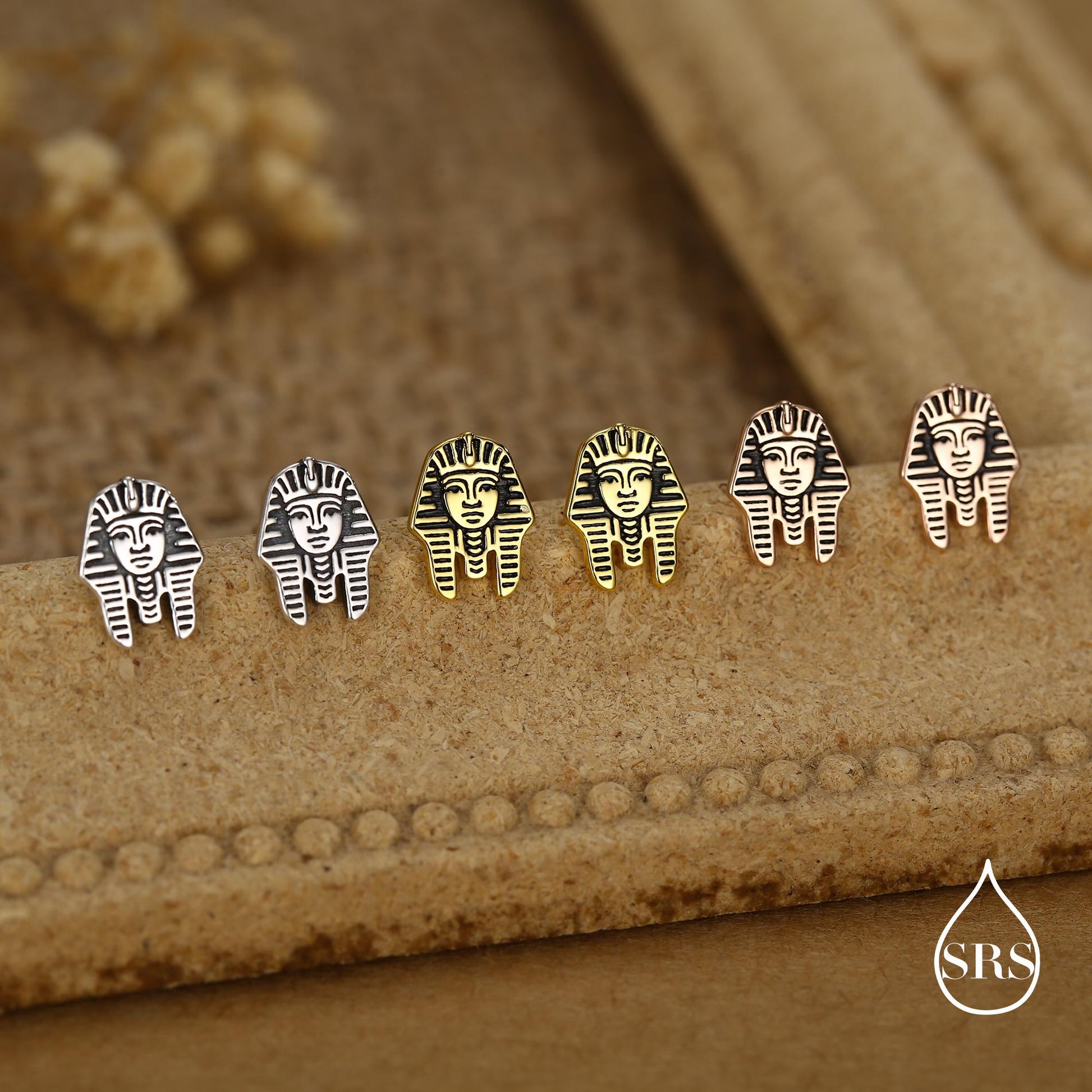 Sterling Silver Egyptian Pharaoh Stud Earrings