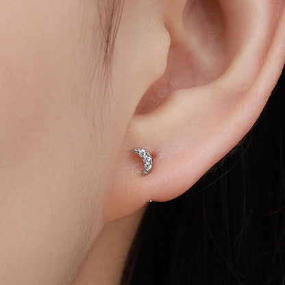 Extra Tiny CZ Moon Huggie Hoop Earrings in Sterling Silver, Silver, Gold or Rose Gold, Open Threader, Threader Hoop