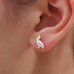 Pelican Bird Stud Earrings in Sterling Silver, Partial Gold Plate, Nature Inspired Animal Earrings, Pelican Earrings, Bird Earrings