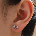 Asymmetric Hydrangea Flower Bouquet CZ Stud Earrings in Sterling Silver, Silver, Gold or Rose Gold, Mismatched Opal Blue Flower Earrings