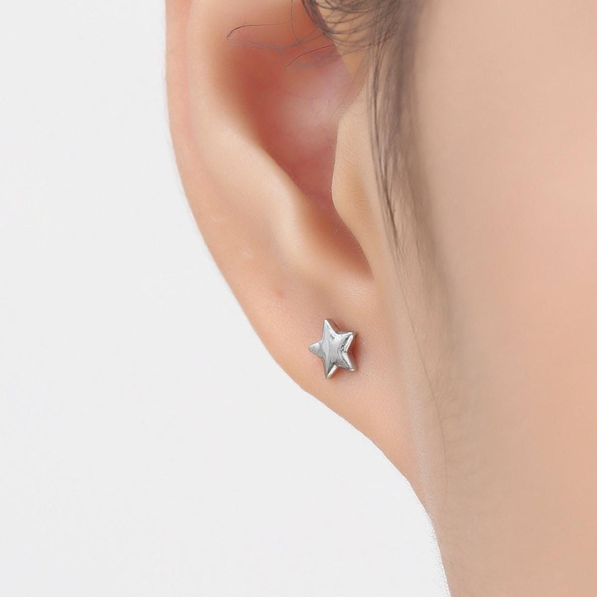 Mismatched Moon and Star Internally Threaded Flat Back/Screw back/Stud Earrings in Sterling Silver, Asymmetric Star and Moon, Piercing