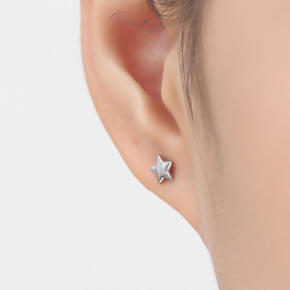 Mismatched Moon and Star Internally Threaded Flat Back/Screw back/Stud Earrings in Sterling Silver, Asymmetric Star and Moon, Piercing