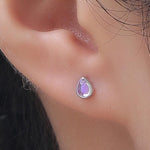 Moonstone Droplet 16G Internally Threaded Flat Back Earrings in Sterling Silver