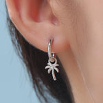 Sterling Silver Palm Tree Huggie Hoops, Silver or Gold or Rose Gold, Detachable Palm Tree Hoop Earrings, Coconut Tree Charm Dangle Earrings,