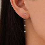 Sterling Silver Hydrangea CZ Motif Drop Stud Earrings, Silver or Gold or Rose Gold, Hydrangea CZ Dangle Chain Earrings