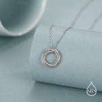 Sterling Silver Four Interlocking Circles Pendant Necklace with Dotted Details, Four Entwined Rings for 40s, 40th Infinity Necklace