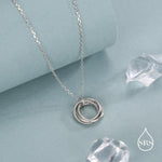 Sterling Silver Four Interlocking Circles Pendant Necklace with Dotted Details, Four Entwined Rings for 40s, 40th Infinity Necklace