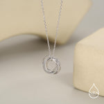 Sterling Silver 50s Birthday Necklace, Interlocking Circles Pendant Necklace, Dotted Details, Five Entwined Rings for 50s