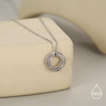 Sterling Silver 50s Birthday Necklace, Interlocking Circles Pendant Necklace, Dotted Details, Five Entwined Rings for 50s