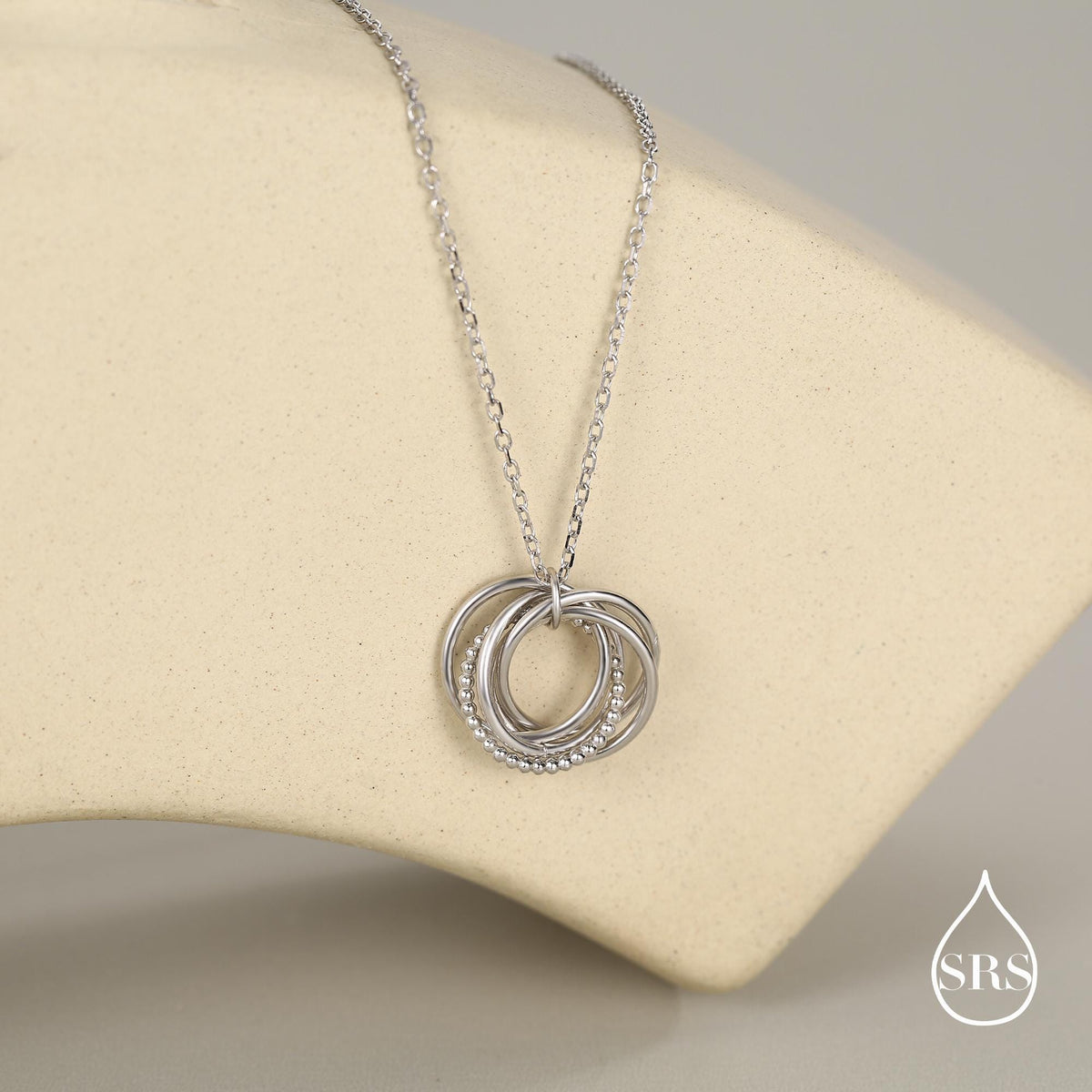 Sterling Silver 50s Birthday Necklace, Interlocking Circles Pendant Necklace, Dotted Details, Five Entwined Rings for 50s