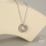 Sterling Silver 50s Birthday Necklace, Interlocking Circles Pendant Necklace, Dotted Details, Five Entwined Rings for 50s