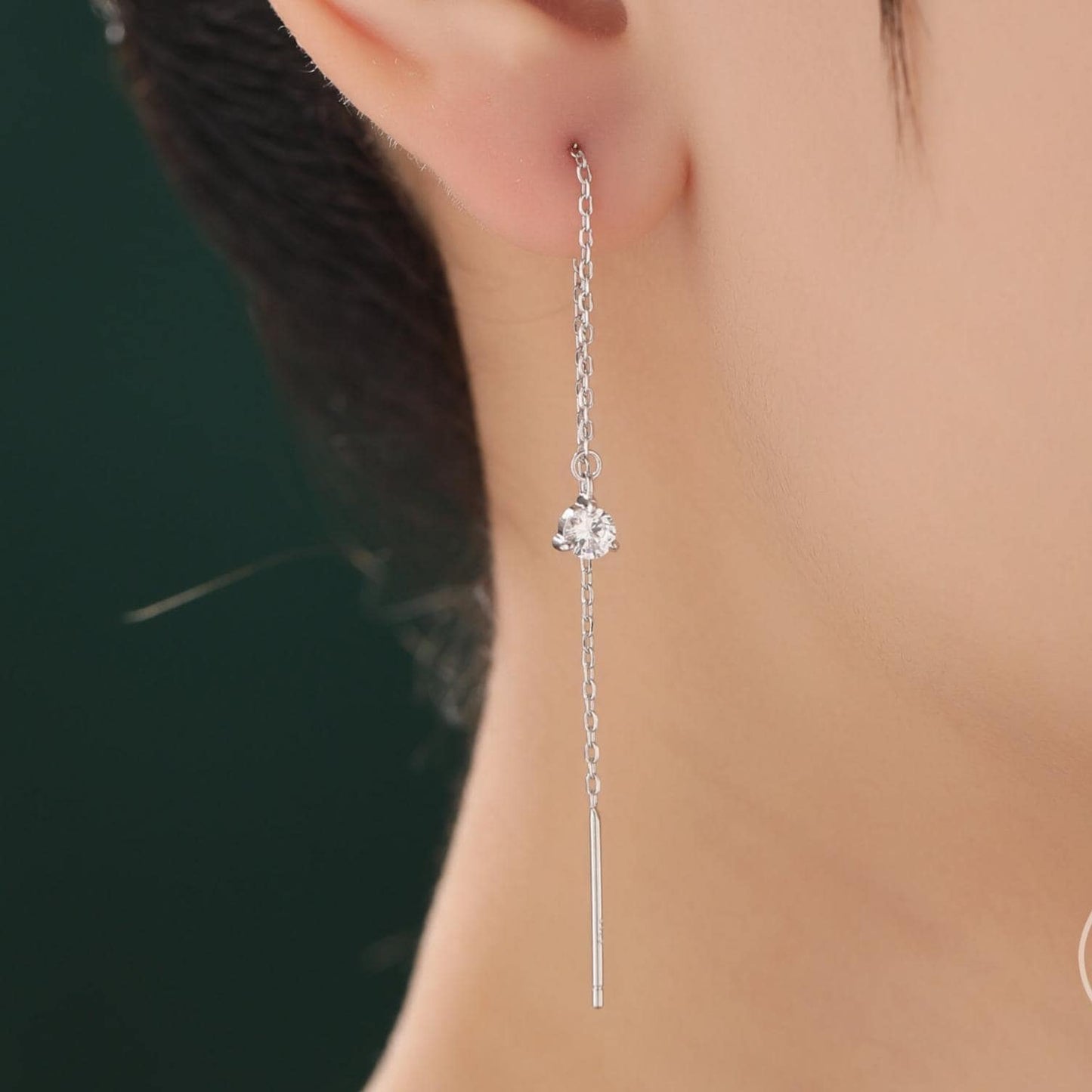 4mm CZ Threader Earrings in Sterling Silver, Silver or Gold or Rose Gold, Tiny Dot Crystal Ear Threaders, Prong Set CZ Earring