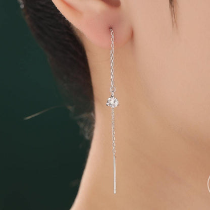 4mm CZ Threader Earrings in Sterling Silver, Silver or Gold or Rose Gold, Tiny Dot Crystal Ear Threaders, Prong Set CZ Earring