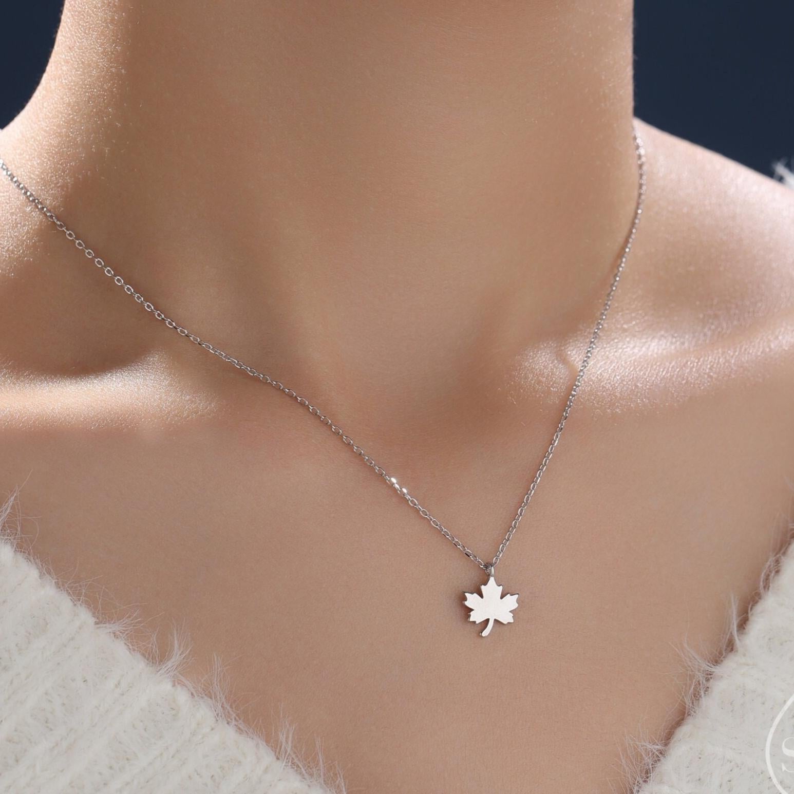 Tiny Maple Leaf Pendant Necklace in Sterling Silver, Maple Necklace, Tiny Maple Necklace