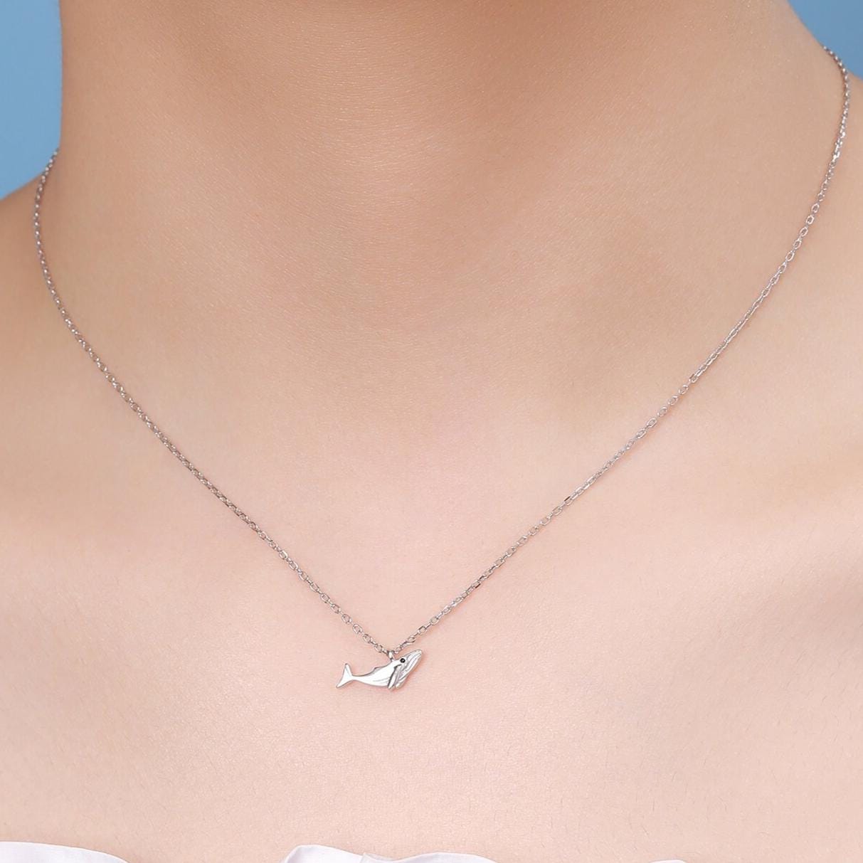 Whale Pendant Necklace in Sterling Silver, Dainty Whale Fish Necklace, Whale Necklace