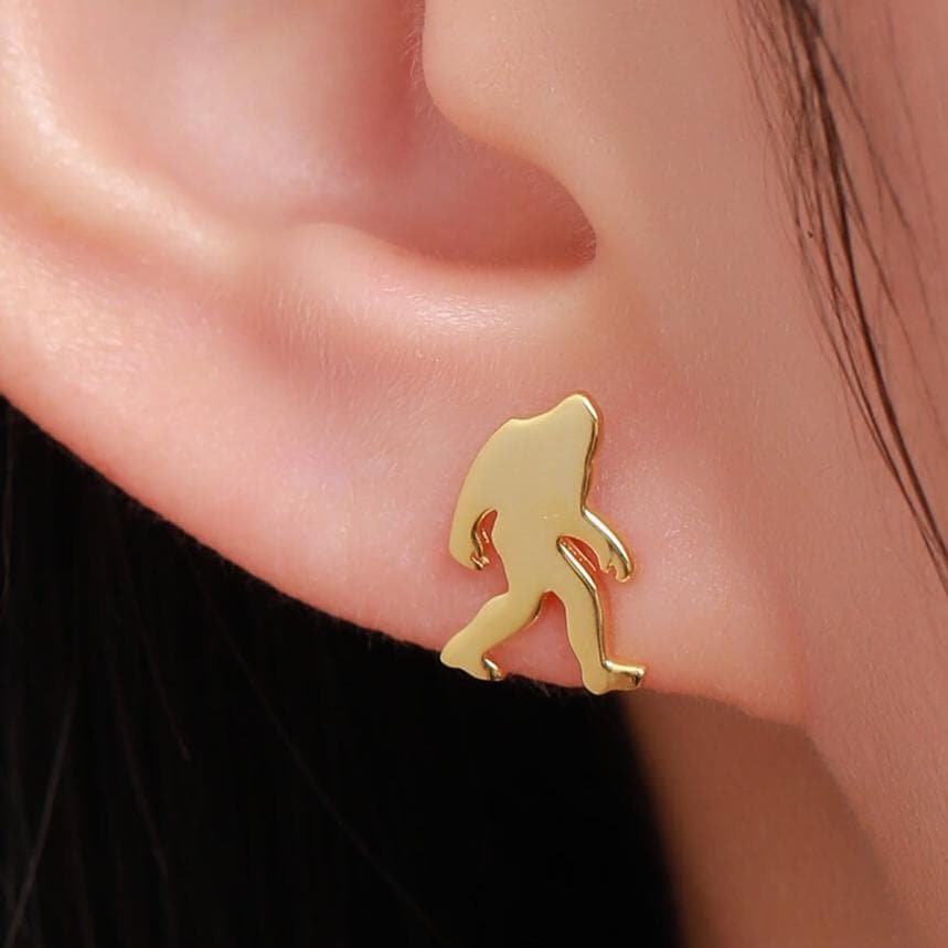 Tiny Yeti Stud Earrings in Sterling Silver, Silver Big Foot Earrings, Gold Sasquatch Earrings,