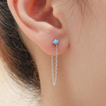Natural Turquoise and Chain Ear Jacket in Sterling Silver, Silver or Gold, Turquoise Prong Earrings, Front and Back Earrings