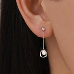 Genuine Freshwater Pearl and Mobius Circle Long Drop Earrings in Sterling Silver, Delicate Keshi Pearl Halo Earrings, Genuine Pearls
