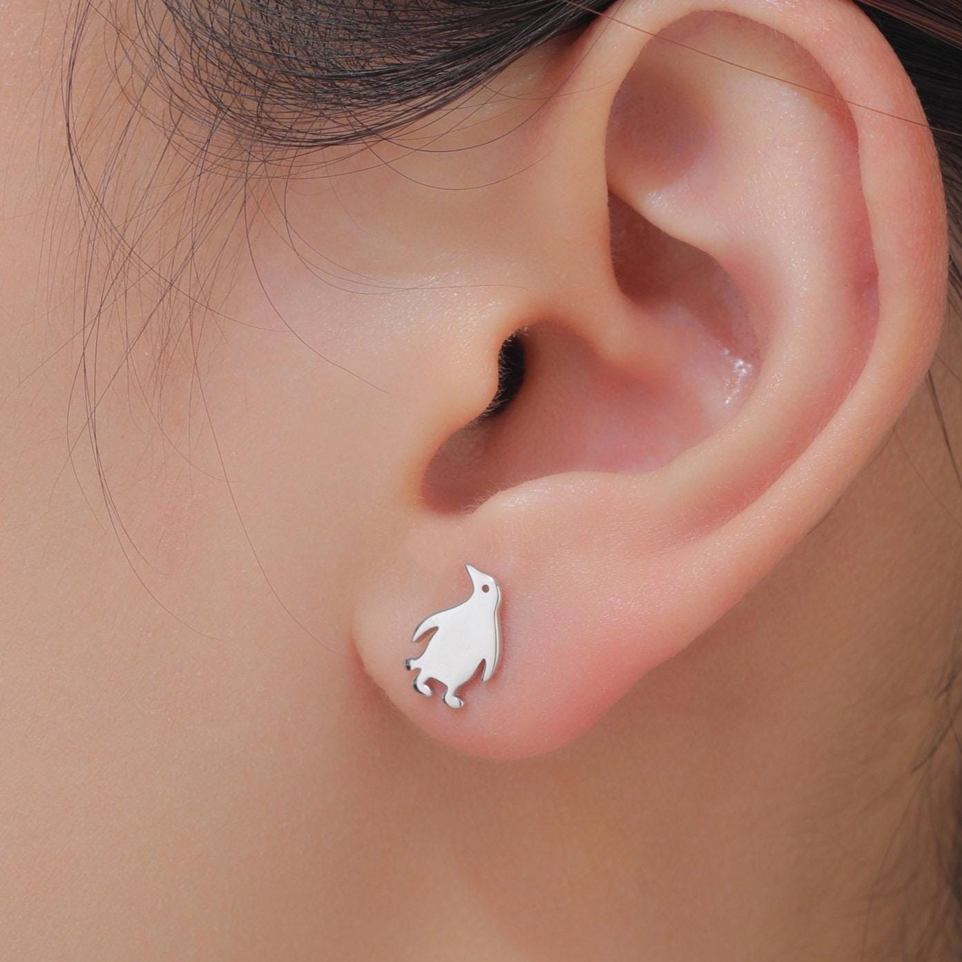 Tiny Penguin Bird Stud Earrings in Sterling Silver - Silver, Gold or Rose Gold, Fun Quirky and Whimsical Jewellery