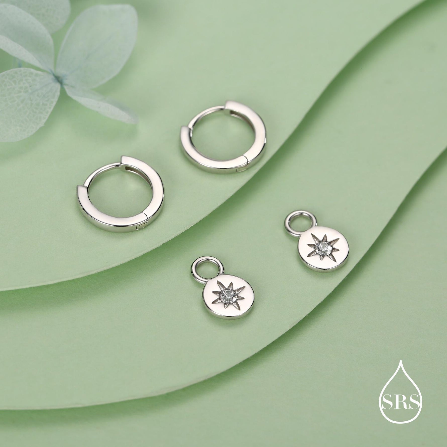 Starburst Disk Charms for Huggie Hoops in Sterling Silver
