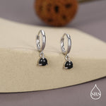 Sterling Silver 4mm Black Onyx Hoop Earrings, Natural Black Onyx Dangle Hoop Earrings, Silver or Gold