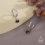 Sterling Silver 4mm Black Onyx Hoop Earrings, Natural Black Onyx Dangle Hoop Earrings, Silver or Gold
