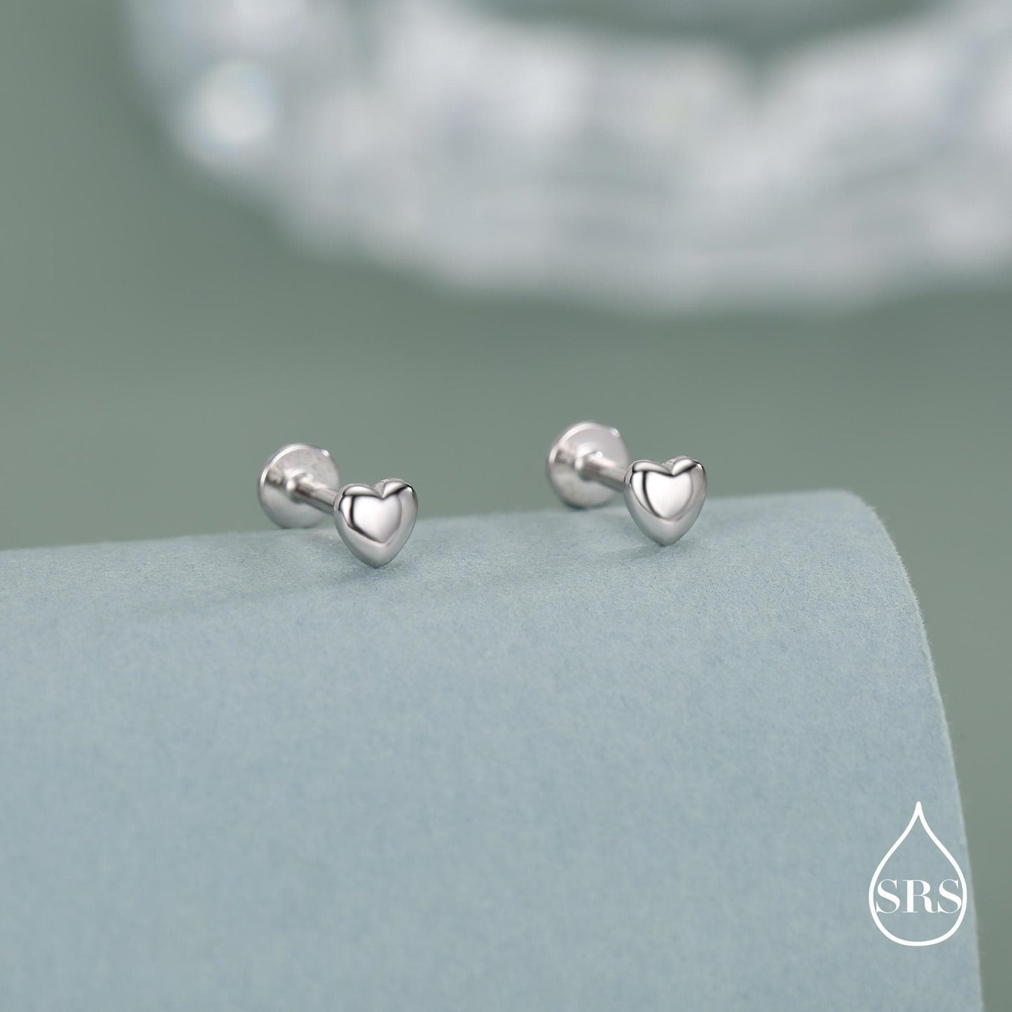 Sterling Silver 4mm Heart 16G Flat Back Stud Earrings