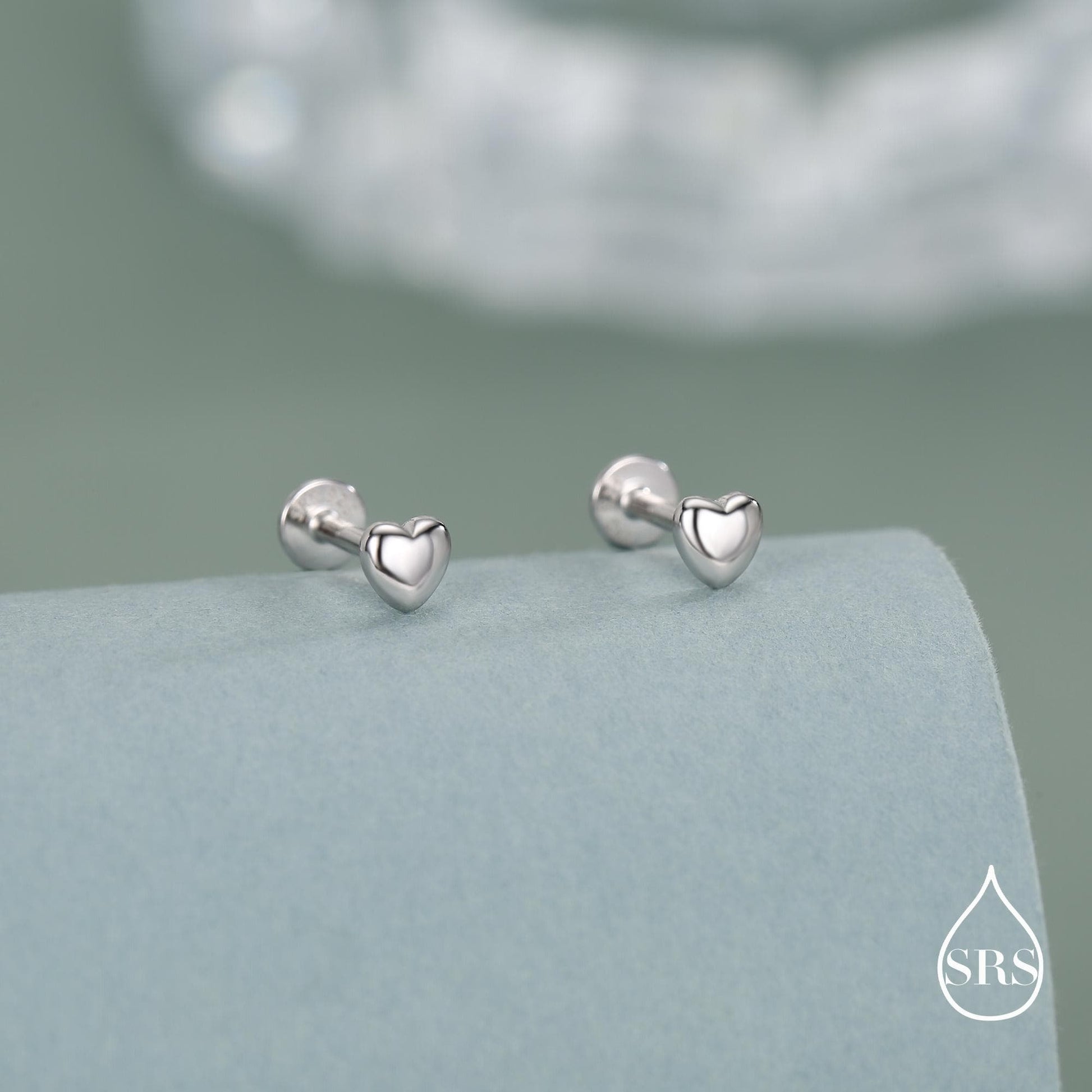 Sterling Silver 4mm Heart 16G Flat Back Stud Earrings