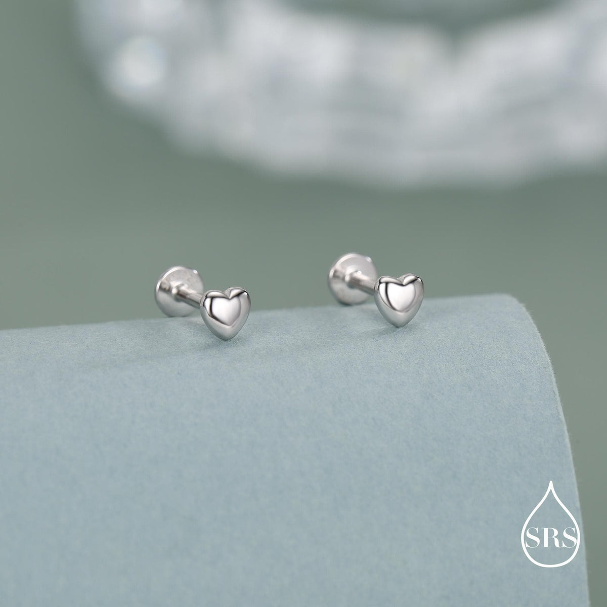 Sterling Silver 4mm Heart 16G Flat Back Stud Earrings