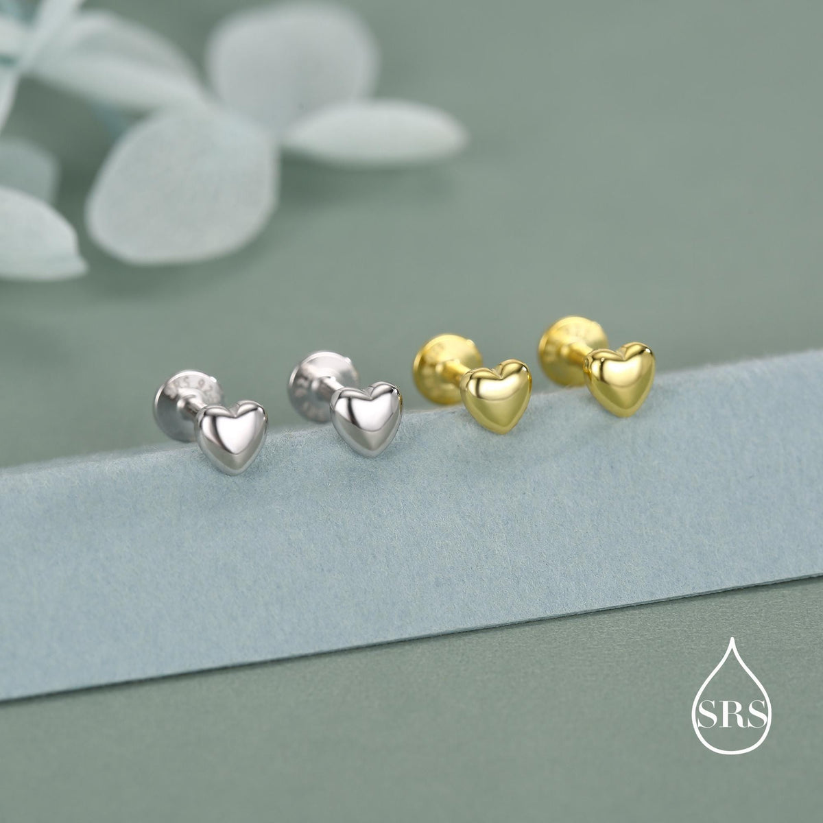 Sterling Silver 4mm Heart 16G Flat Back Stud Earrings