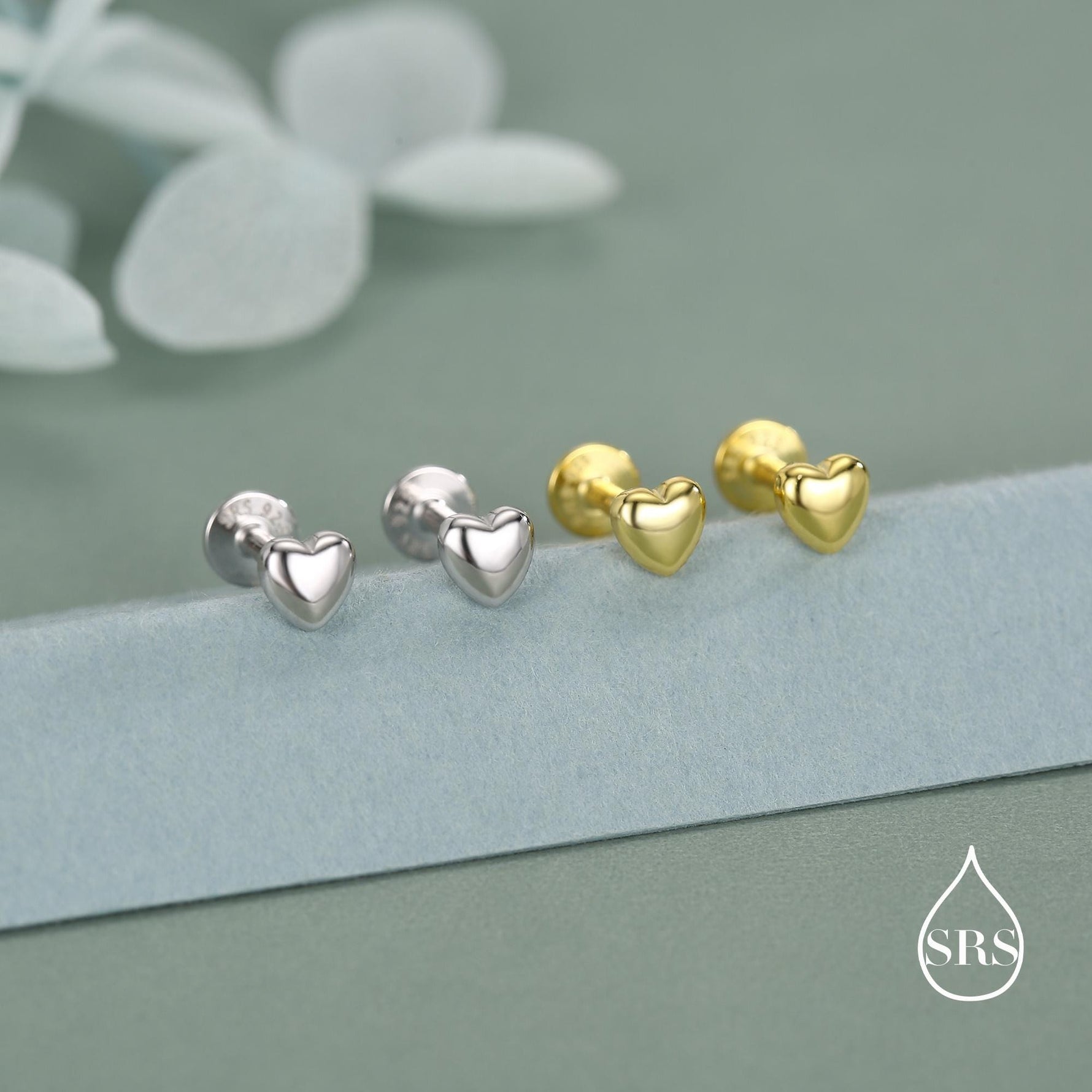 Sterling Silver 4mm Heart 16G Flat Back Stud Earrings