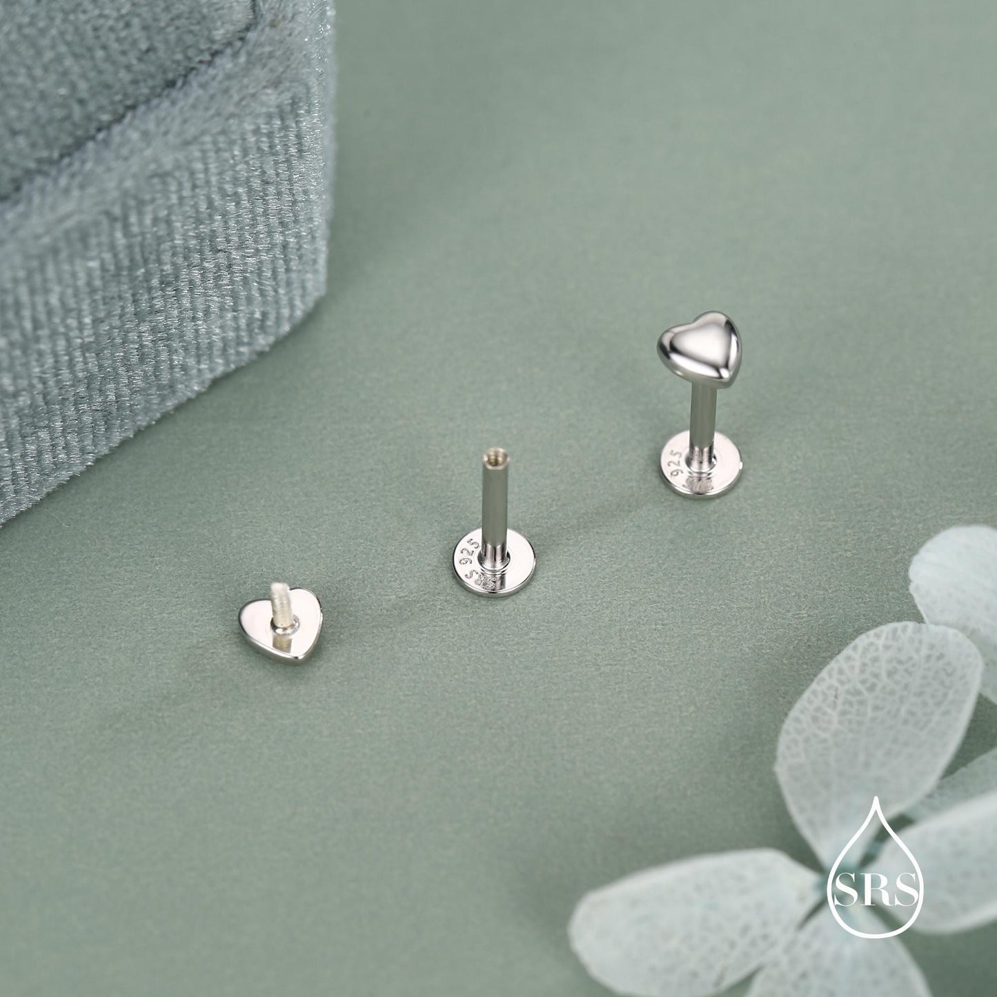 Sterling Silver 4mm Heart 16G Flat Back Stud Earrings