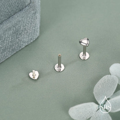 Sterling Silver 4mm Heart 16G Flat Back Stud Earrings