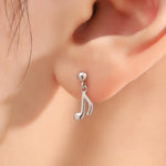 Mismatched Pair of Music Symbol Drop Stud Earrings in Sterling Silver, Silver, Gold or Rose Gold, Tiny Music Note Hoops