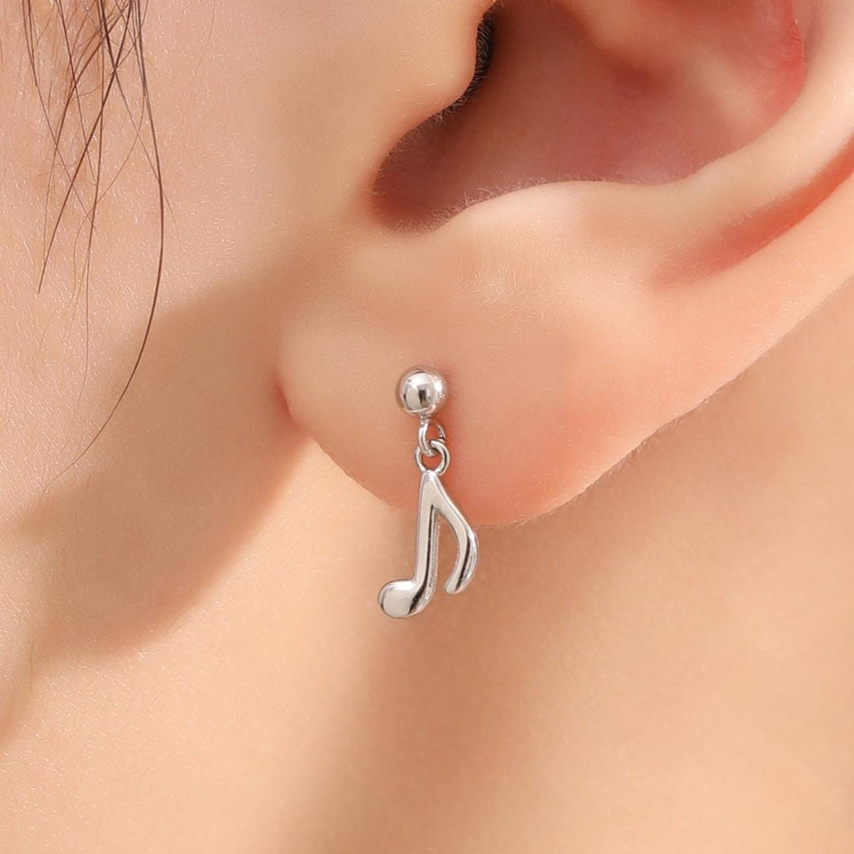 Mismatched Pair of Music Symbol Drop Stud Earrings in Sterling Silver, Silver, Gold or Rose Gold, Tiny Music Note Hoops