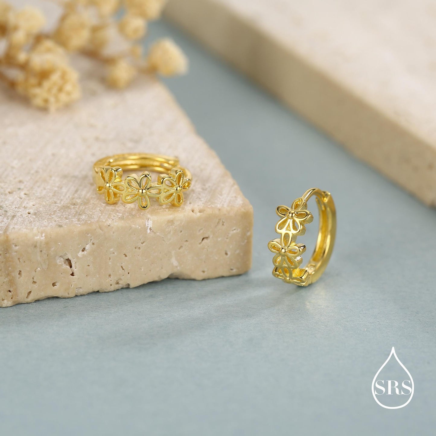 Sterling Silver Daisy Chain Huggie Hoop Earrings