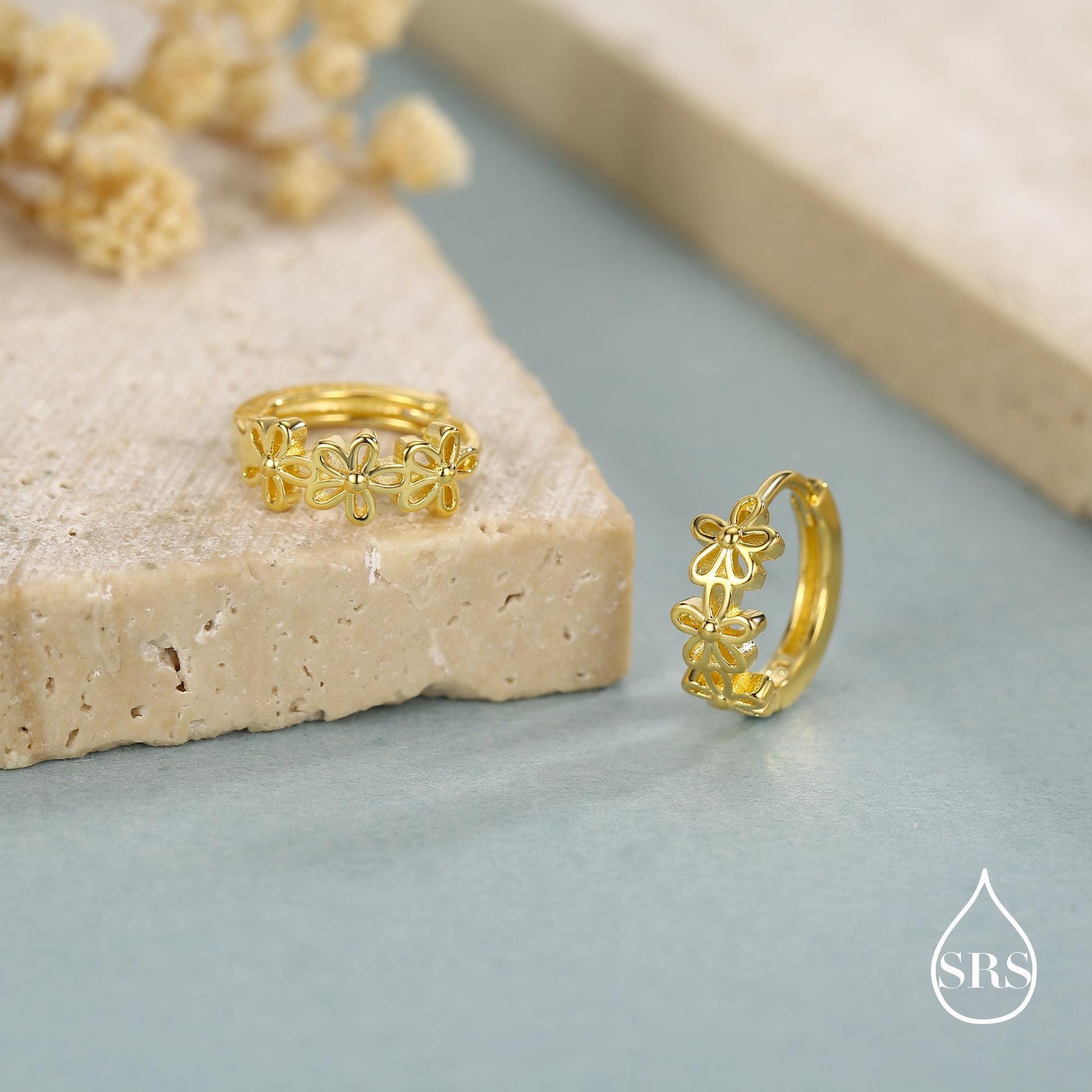 Sterling Silver Daisy Chain Huggie Hoop Earrings