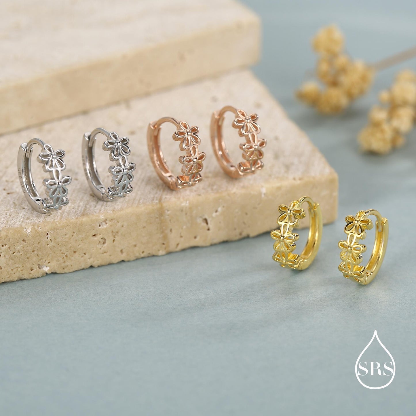 Sterling Silver Daisy Chain Huggie Hoop Earrings