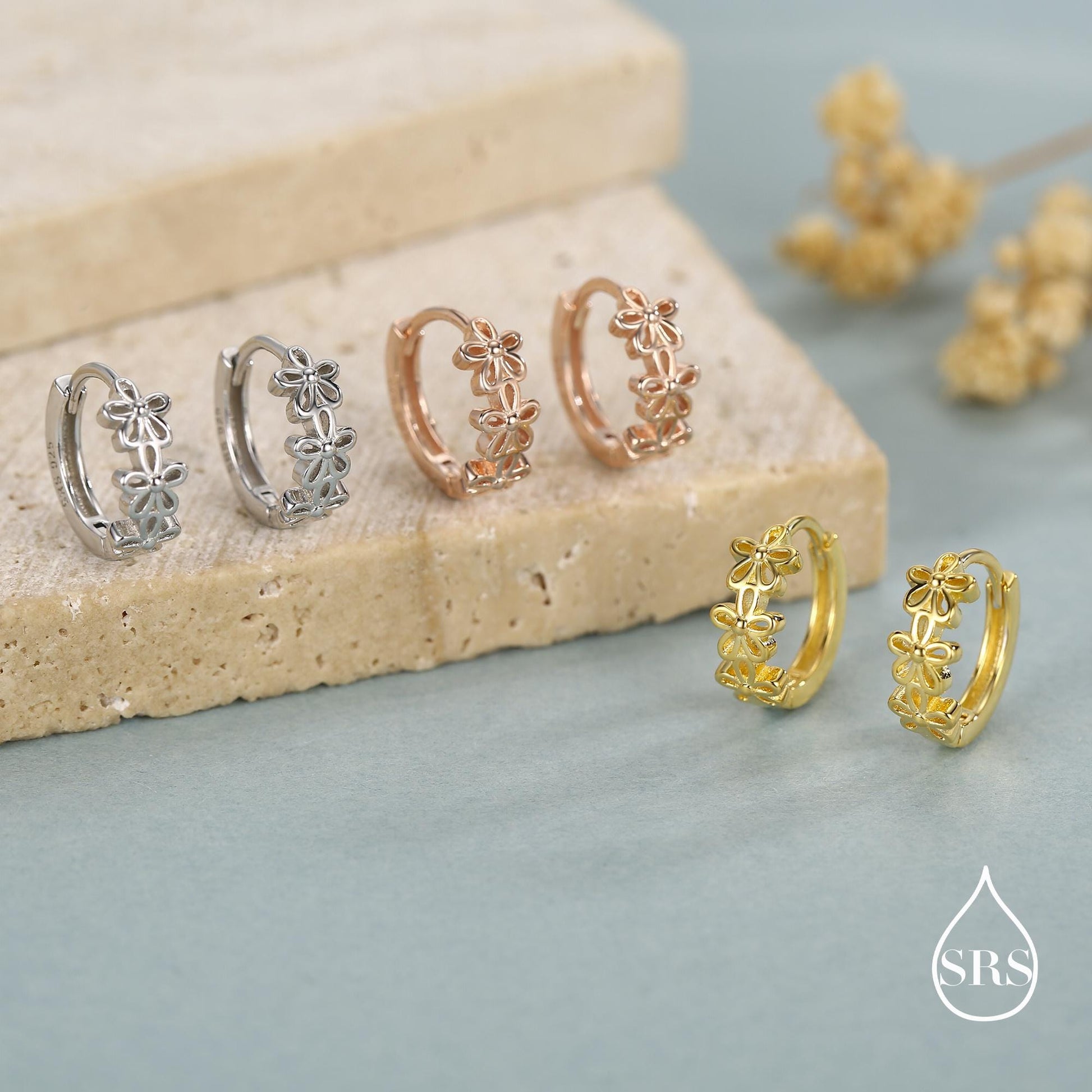 Sterling Silver Daisy Chain Huggie Hoop Earrings