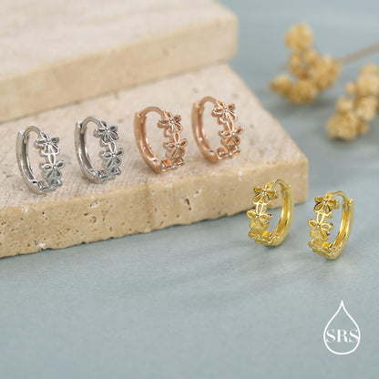 Sterling Silver Daisy Chain Huggie Hoop Earrings