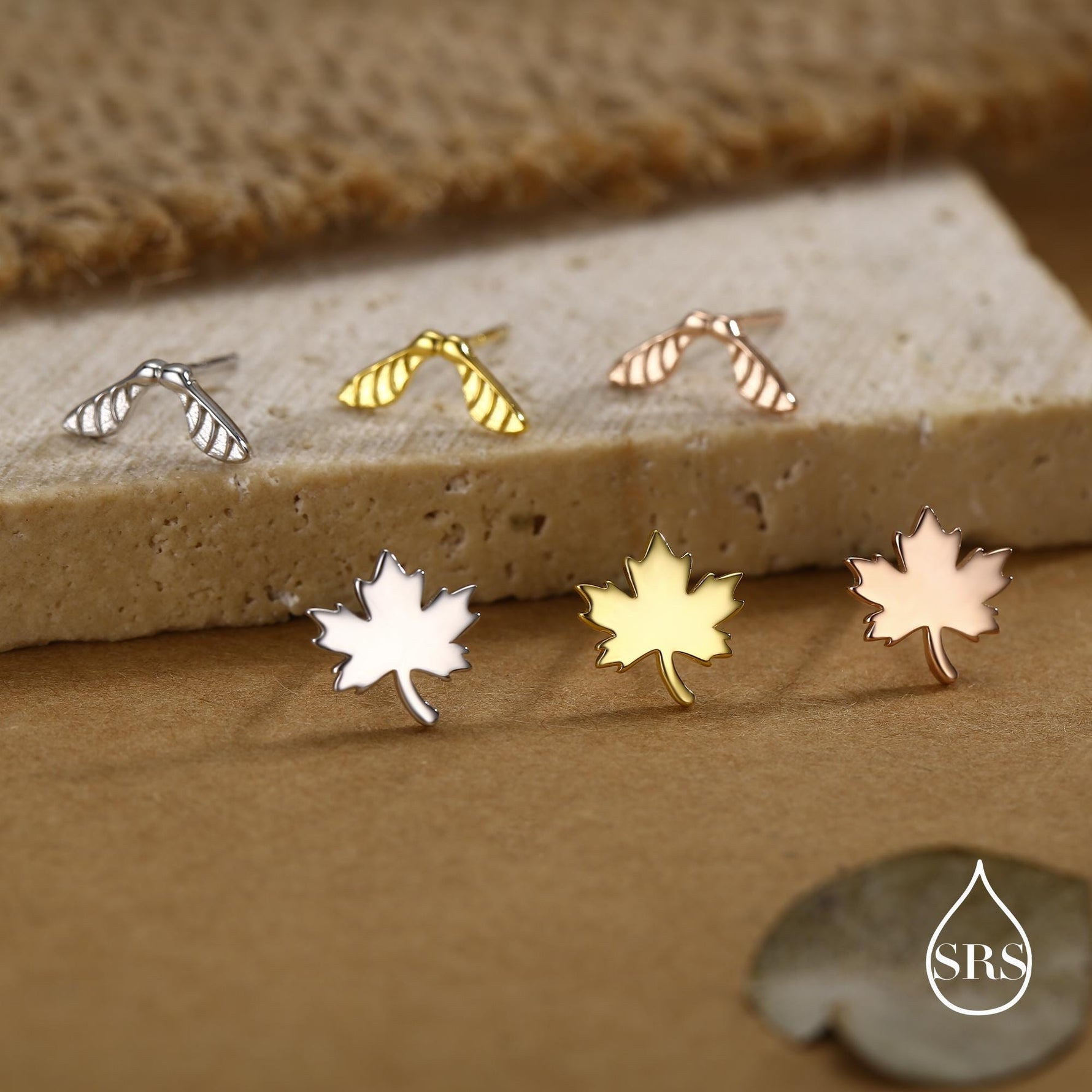 Mismatched Maple Seed & Maple Leaf Stud Earrings In Sterling Silver – Nature Inspired Asymmetric Sycamore Earrings, Botanical Jewellery