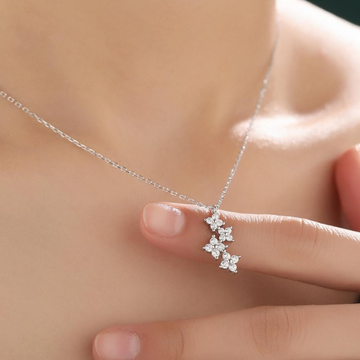 Delicate Hydrangea Bouquet CZ Necklace in Sterling Silver, Silver or Gold or Rose Gold, Tiny CZ Flower Necklace, Tiny CZ Necklace