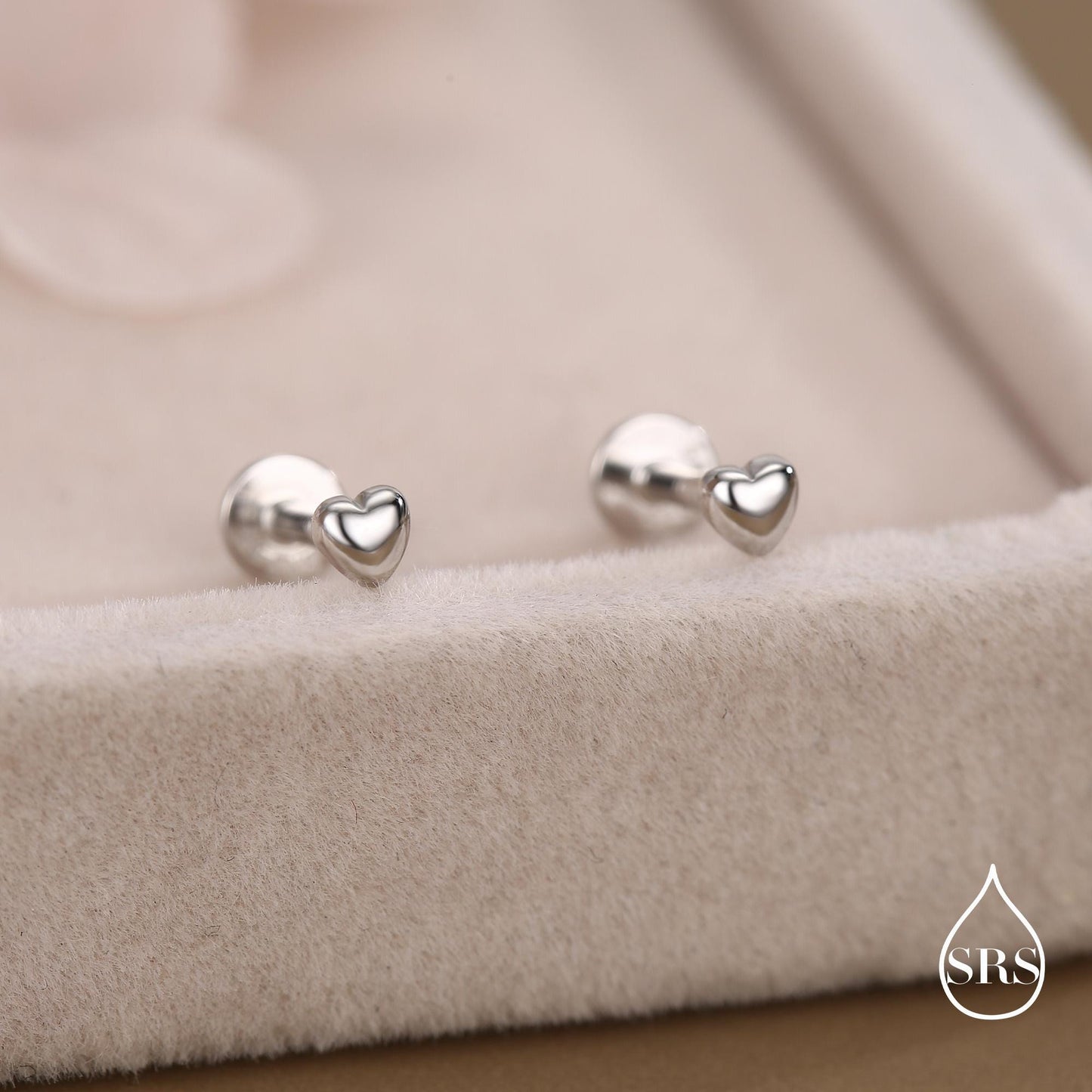 Sterling Silver 3mm Heart 16G Flat Back Stud Earrings