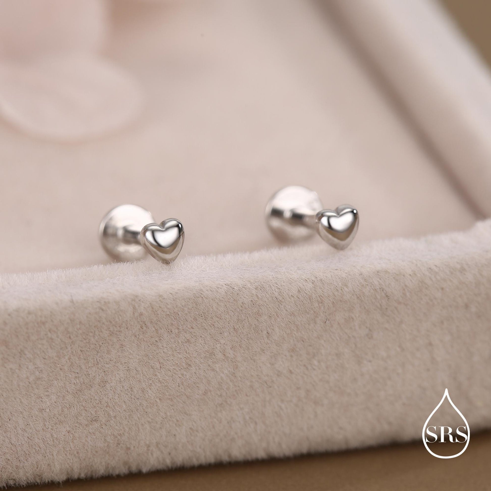 Sterling Silver 3mm Heart 16G Flat Back Stud Earrings