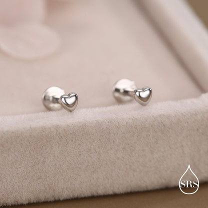 Sterling Silver 3mm Heart 16G Flat Back Stud Earrings