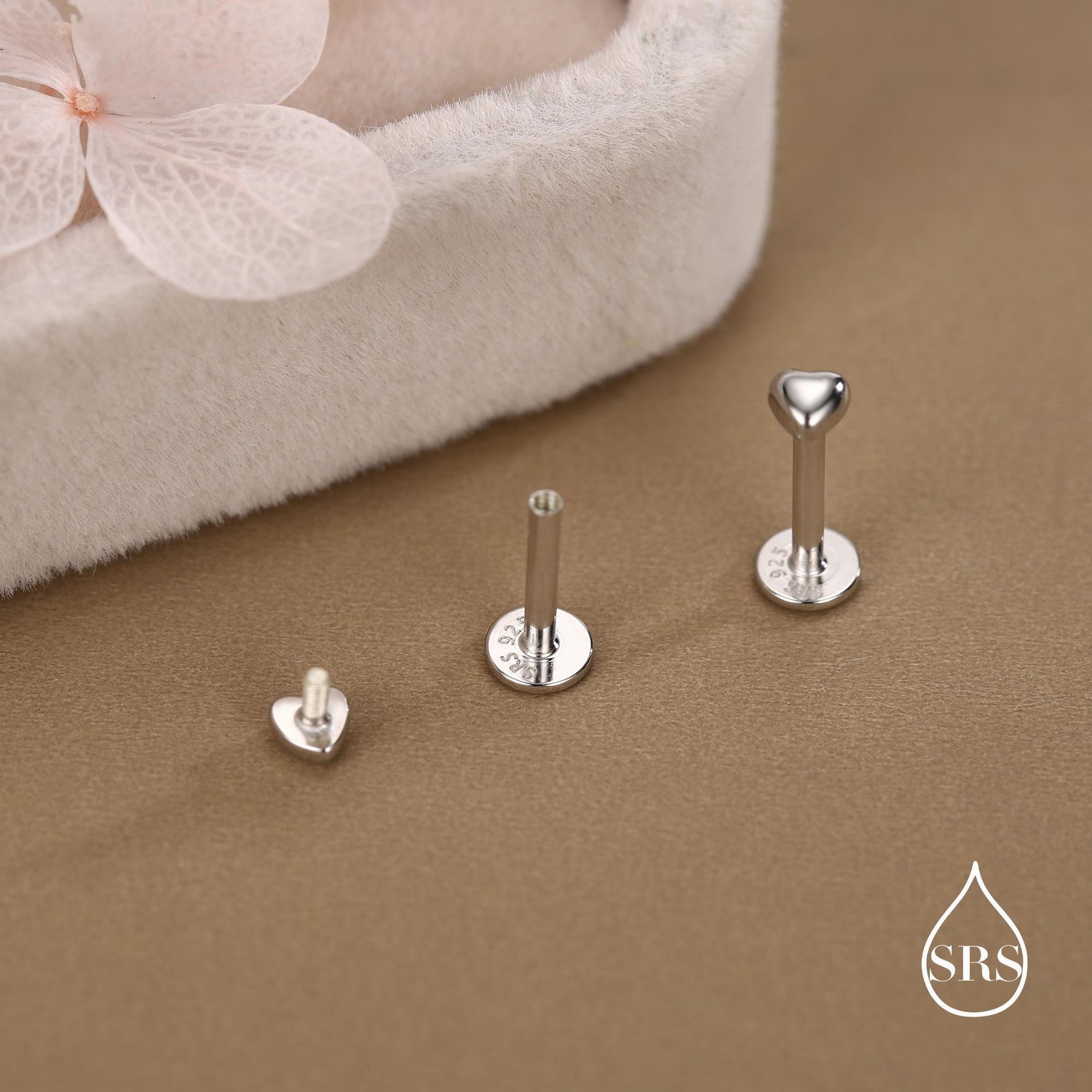 Sterling Silver 3mm Heart 16G Flat Back Stud Earrings