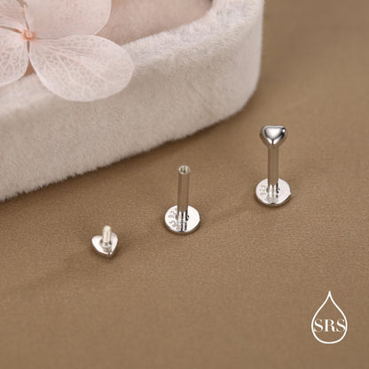 Sterling Silver 3mm Heart 16G Flat Back Stud Earrings