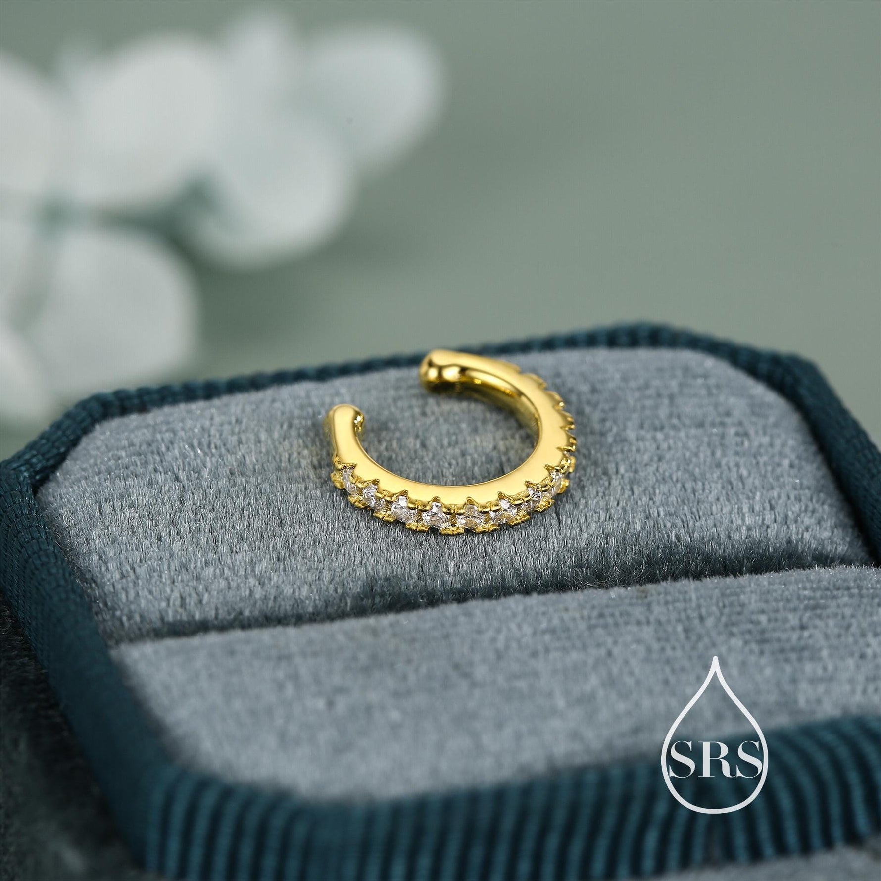 Sterling Silver CZ Crystal Ear Cuff, Fine Pave Ear Cuff, Silver, Gold and Rose Gold, None-Pieced Earrings, Wrap Earrings,