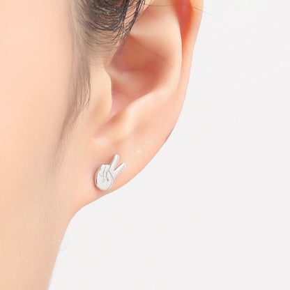 Peace Sign Hand Stud Earrings in Sterling Silver, Silver, Gold or Rose Gold, Peace Hand Earrings, Victory Hand Stud Earrings, Hand Earrings