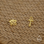 Mismatched Ankh and Eye of Horus Stud Earrings in Sterling Silver, Silver or Gold Finish, Egyptian Hieroglyphics Earrings, Ankh Earrings
